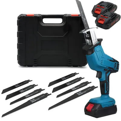 Produktbild von HDeye leistungsstarke Säbelsäge Akku-Stichsäge 650W 21V 3000mAh + 8 Sägeblätter, 2700 U/min, für Garten und Hausgebrauch, feiner Werkzeugkasten, Blau