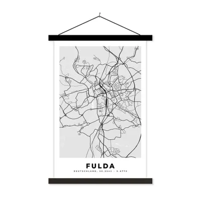Produktbild von MuchoWow® Textilposter Fulda - Karte - Stadtplan - Deutschland 60x90 cm mit schwarzem Rahmen - Poster Wohnzimmer