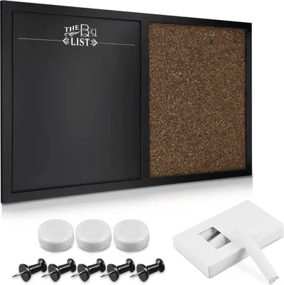 Produktbild von Navaris Kombitafel aus Kreidetafel und Kork Pinnwand - Memoboard 60x40 cm mit magnetischer Tafelfolie Korkwand - inkl. Kreide Pins Magnete Halterung