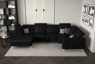 Produktbild von Ecksofa Malibu Max II mit Schlaffunktion und Relaxfunktion, 180x350x182 cm, höhenverstellbare Kopfstützen - Kunstleder Madryt, Schwarz, Rechts