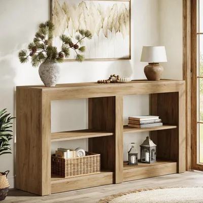 Produktbild von Konsolentisch 3-stufig 150 cm Holz Landhausstil mit Stauraum Eiche