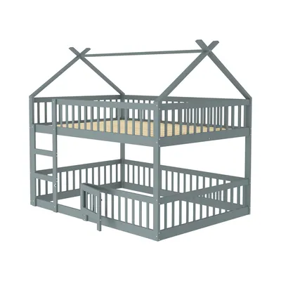 Produktbild von Etagenbett mit 2 Liegeflächen, Lattenrost und Trittleiter, 140x200 cm, Kinderbett mit Rausfallschutz, Kiefer