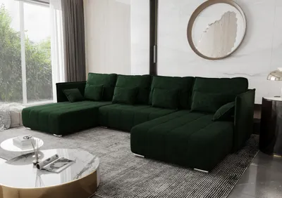Image de AX LIVING Vert canapé en U avec fonction sommeil Florinna 345cm