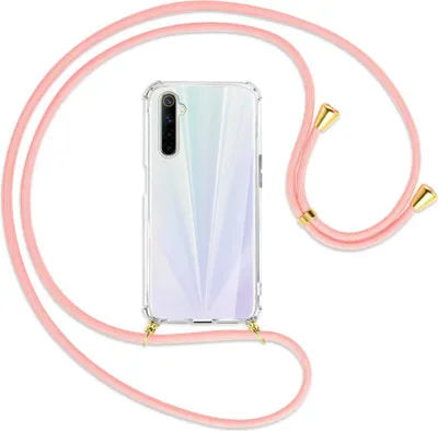 Produktbild von Handykette Backcover-Schutzhülle mit Band (Metall goldfarben) für Realme 6 / 6S - rosa