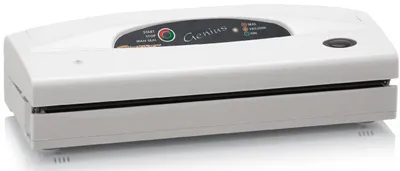 A white vacuum sealer machine with a control panel.