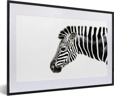 Produktbild von MuchoWow® Gerahmtes Poster Zebra - Tiere - Weiß 60x40 cm - Poster mit Schwarzem Bilderrahmen Wandposter Rahmen Foto Bilder - Schlafzimmer - Plakat in Rahmen - Drucken
