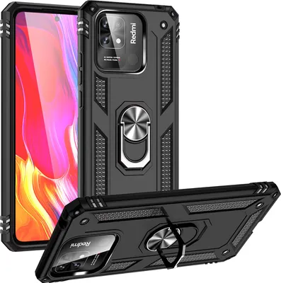 Produktbild von Redmi 10C Hülle, Dual Layer Robust Militärgeprüfte Schutzhülle mit Ringhalterung Ständer für Xiaomi Redmi 10C Schwarz