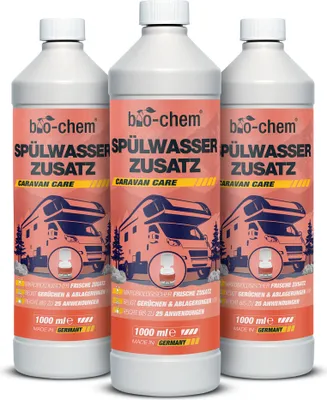 Produktbild von bio-chem Bio Spülwasser-Zusatz 3X 1 L Konzentrat für Spülkasten I WC-Reiniger Rinse Flush für Campingtoilette, Chemie-Toilette sowie Mobile Toilette MIT & OHNE separaten Spülwassertank