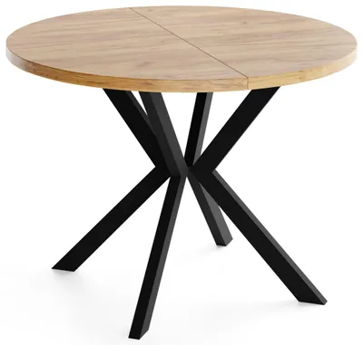 Produktbild von Runder Ausziehbarer Esstisch - Loft Style Tisch mit Metallbeinen - 100 bis 180 cm - Industrieller Tisch für Wohnzimmer - Spacesaver - Craft Eiche - 100 cm