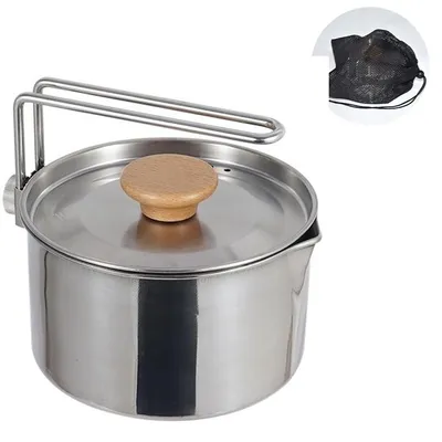Produktbild von 1L Outdoor Edelstahl Campingkochtopf mit Klappgriff & Deckel – Robust & Praktisch für Wandern und Picknick