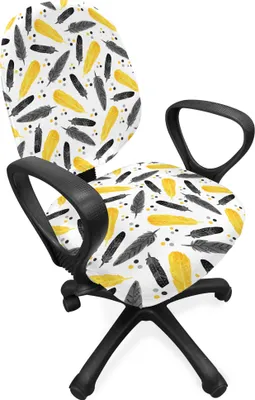 Produktbild von ABAKUHAUS Feder Bürostuhl Schonbezug, Bohemian exotische Plumage, dekorative Schutzhülle aus Stretchgewebe, grau Gelb
