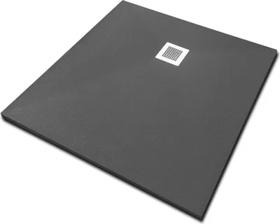 Produktbild von Veroni Duschwanne aus Kompositstein mit Schiefer-Muster flach (TxBxH) 100 x 100 x 3 cm Schwarz