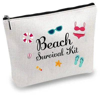 Produktbild von Kosmetiktasche aus Canvas mit Reißverschluss, bedruckt, Kulturbeutel, Strandtasche, Basteltasche, Überlebenstasche, Multifunktionstasche, 18 x 25 cm