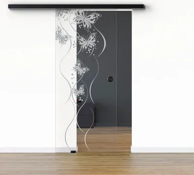 Produktbild von Pertura Glasschiebetür Komplettset Glera Butterfly 01 1025x2175 mm Links inkl. Beschlag Selir Aluminium schwarz,Griffmus