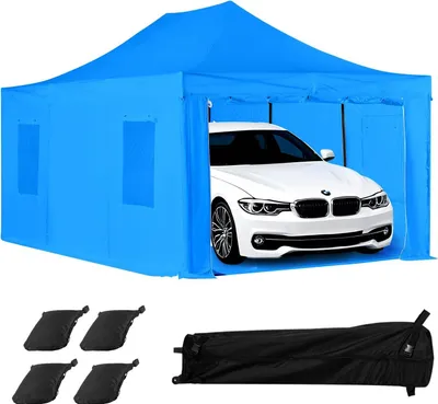 Image de Tente de peinture portable - Tente de pulvérisation - Dimensions 587 x 398 x 178 cm - Imperméable - Pliable - Quatre fenêtres latérales en filet - Pour pièces automobiles, meubles et motos - Protection contre les projections - Bleue
