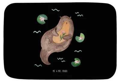 Produktbild von Mr. & Mrs. Panda Badvorleger Otter Seerose - Schwarz - Geschenk, duschmatte, Seeotter, Duschvorleger, Fluss, Wasser, Badteppich, Badematte, glücklich, Fischotter