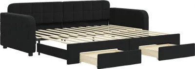 Produktbild von vidaXL Tagesbett Ausziehbar mit Schubladen Schwarz 90x200 cm Samt