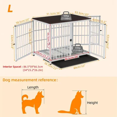 Produktbild von Holz Hundebox für innen - Hundekäfig / Möbel - 3 Türen - Beistelltisch mit Metallgitter - Herausnehmbare Bodenwanne - Größe L - Weiß