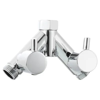 Produktbild von Messing-Duschverteiler G1/2 Zoll , 1-auf-2-Duschumsteller mit Absperrventilen, Doppelhebel-Bedienung, verchromt, für Dusche, WC-Brause oder Bidet