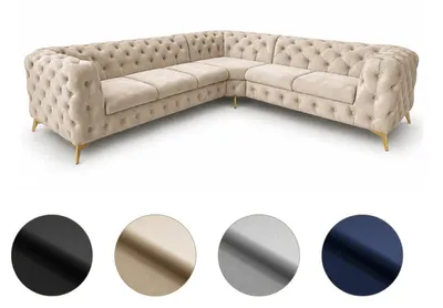 Produktbild von Ecksofa Moet L-Form beige 323x262 cm groß – Wohnlandschaft modern, gesteppt, Bonellfederkern, frei stellbar