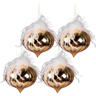 Produktbild von Clayre & Eef Weihnachtskugel 4er Set Ø 12 cm Goldfarbig Weiß Glas