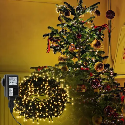 Produktbild von Eikuavons Lichterketten 200 LED, 20 m, Warmweiß, 31 V, 8 Modi, IP44, mit schwarzem Kabel, mit 5 m Zuleitung, für Weihnachten