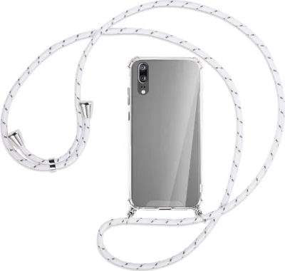 Produktbild von Handykette Backcover-Schutzhülle mit Band (Metall silberfarben) für Huawei P20 - weiß/grau
