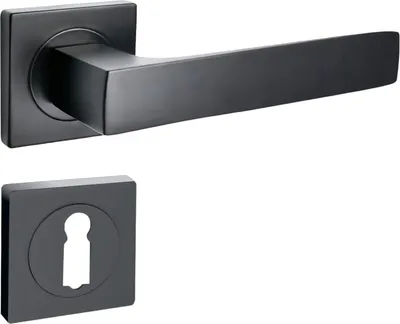 Produktbild von Domino Türgriff ROMBO-QR Drückergarnitur BB-Buntbart Set quadratische Rosette Türklinke für Zimmertür Innentür Türbeschläge aus Aluminium Schwarz