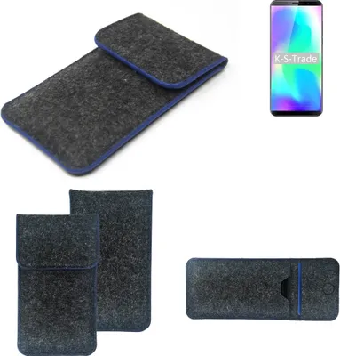 Produktbild von K-S-Trade Handy-Hülle Schutz-Hülle kompatibel mit Cubot X19 Filztasche Pouch Tasche Case Sleeve Filzhülle dunkelgrau, blauer Rand