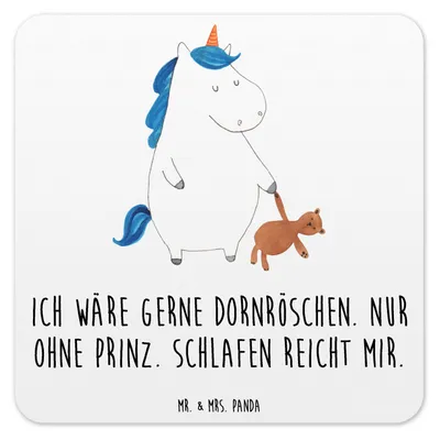 Produktbild von Mr. & Mrs. Panda Getränkeuntersetzer Einhorn Teddy 6er Set - Weiß - Geschenk, Untersetzer für Gläser, Getränke-Untersetzer, Single, Unicorn, Gute Nacht, Kunststoff, Bett