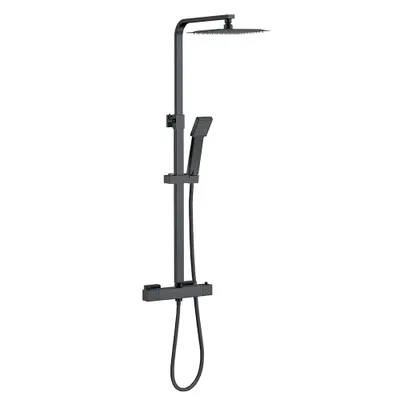 Produktbild von Duschsystem mit Thermostat 38℃ Duscharmatur Schwarz Regendusche Duschset Dusche inkl. Regal verstellbarer Edelstahl Duschstange Duschset