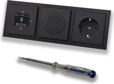 Produktbild von Busch Jäger DAB+ Unterputz Bluetooth (in and out) Radio 8217U-101 Future SCHWARZ MATT, Komplett-Set mit Lautsprecher, Abdeckungen, Steckdose, Rahmen + EBROM Phasenprüfer zur Montage d. Geräte - 8217U