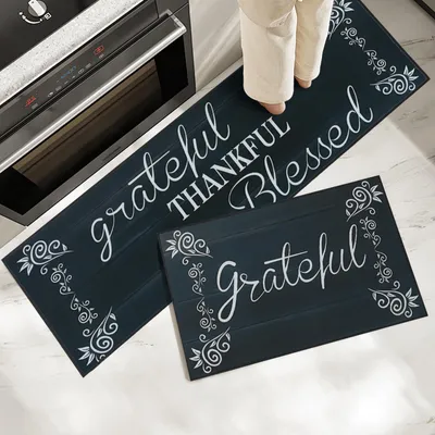 Küchenläufer rutschfest waschbar 2er-Set 43x75 + 43x120 cm schwarz