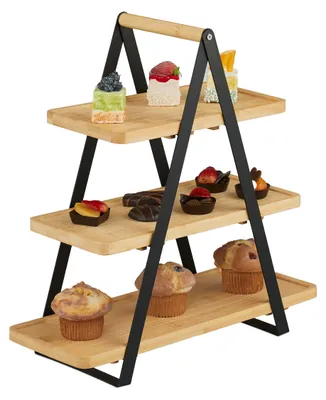 3-stöckige Etagère, Bambus/Metall, 42x41x16,5 cm, natur-schwarz