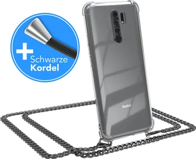 Produktbild von EAZY CASE Metall Handykette für Xiaomi Redmi 9 / Redmi 9 Prime, Handyhülle mit Umhängeband, Silikonhülle, Metallkette für Smartphone in Grau