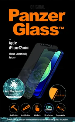 Obrázek produktu pro PanzerGlass ® Privacy Screen Protector iPhone 12 Mini | Edge-to-Edge, Apple, Apple - iPhone 12 Mini, Aplikace nasucho, Odolné proti poškrábání, Odolný proti nárazům, Antibakteriální, Průhledná, 1 kusů