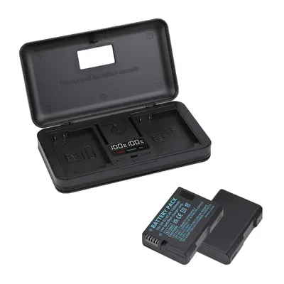Obrázek produktu pro Sada baterií EN-EL14, kapacita 1500 mAh, kompatibilní s fotoaparáty Nikon, 2 kusy a nabíječka