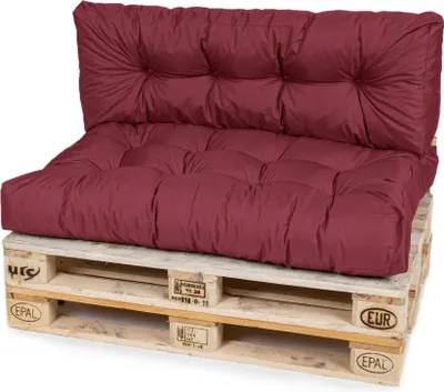 Produktbild von TexDeko Garden Palettenkissen 120x80x18cm wasserabweisend gesteppt Sitzauflage für Europaletten, UV-beständig (2-TLG Set, Bordeaux)