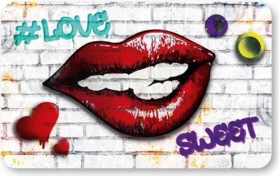 Produktbild von Frühstücksbrett Schneidebrett Brotbrett im modernen Street Art Look 14x23 cm (Kiss)