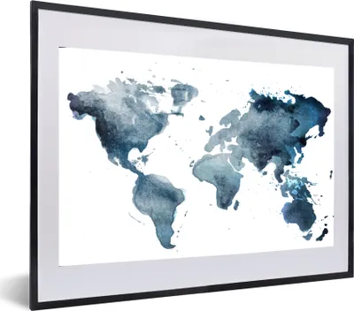 Produktbild von MuchoWow® MuchoWow® Gerahmtes Poster Weltkarte - Abstrakt - Aquarell 60x40 cm - Poster mit zchwarzem Bilderrahmen - Schlafzimmer - Plakat in Rahmen - Drucken