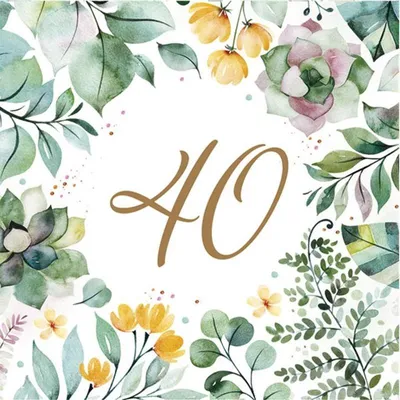 Image de 20 serviettes Floral Frame 40 - nombre 40 en feuilles vertes 33x33cm