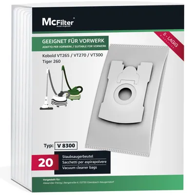 20 Staubsaugerbeutel für Vorwerk Tiger VT260–VT300, 5-lagig