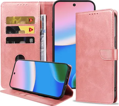Produktbild von Geeignet für Google Pixel 10 Handytasche Kunstleder mit magnetischer Lippe und Kartenhalter Buchhülle mit Klappe - Wallet Case mit Kartenfach - Pink Gold - Smartphonica