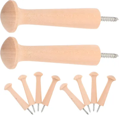 Imagen del producto de 10 ganchos rústicos de madera para colgar ropa, con tornillos, ideales para baños y pasillos