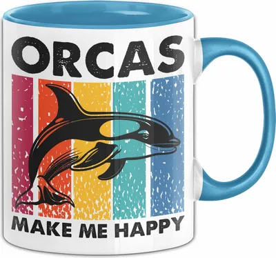 Produktbild von Orcas Tasse Geschenk Wale Wal Liebhaber Geschenkidee Retro Becher (Blau)