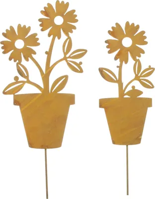 Produktbild von 2x Gartenstecker Blumentopf Metall Echtrost 35+40cm