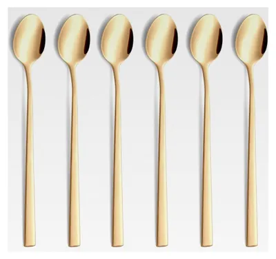 Produktbild von VISTA Longdrinklöffel/Latte Macchiato Löffel Set 6-teilig | PVD Gold | Edelstahl Matt | Lange Löffel für Latte Macchiato | Kaffeelöffel lang | Barlöffel