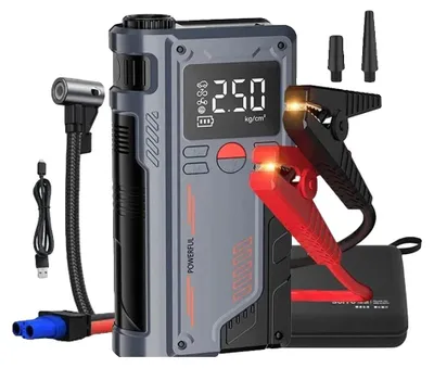 Produktbild von Auto-Starthilfe, 1000A Startleistung, 20000mAh Batteriekapazität, 150PSI Luftkompressor, 12V Ausgangsspannung, integrierte LED-Lichter