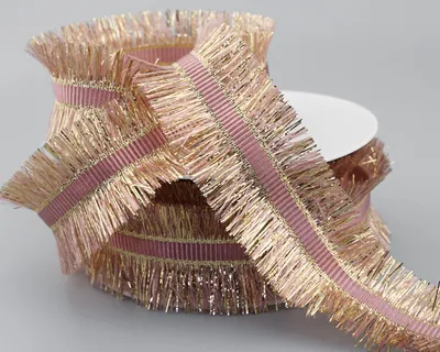 Franjesband mit Lurex, 15 m x 40 mm, Altrosa-Gold