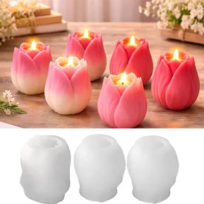 Produktbild von Silikon Gießform Tulpen 3er Set für Kerzen, Seife, Gips, Beton